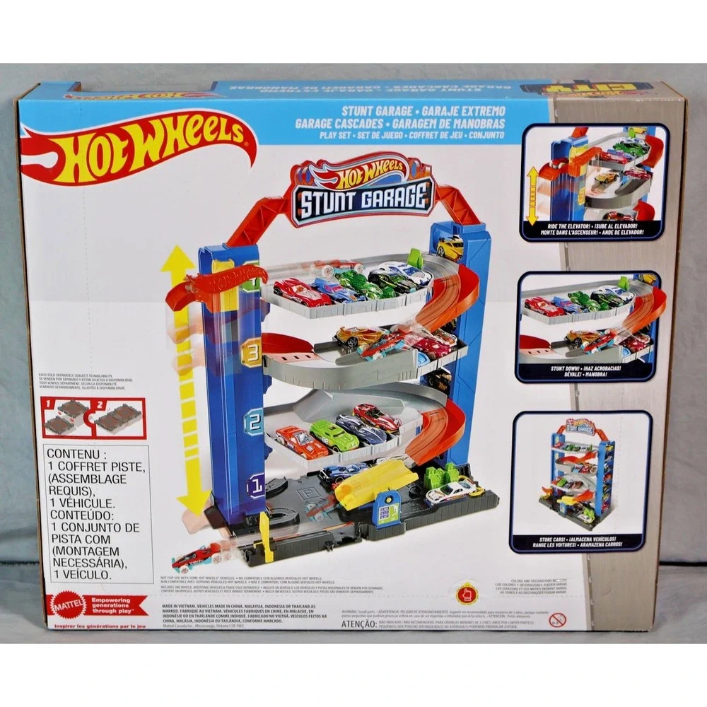 Hot Wheels City Stunt Garage Playset Elevator Ramps Stores‎ 20+ Cars Mattel New